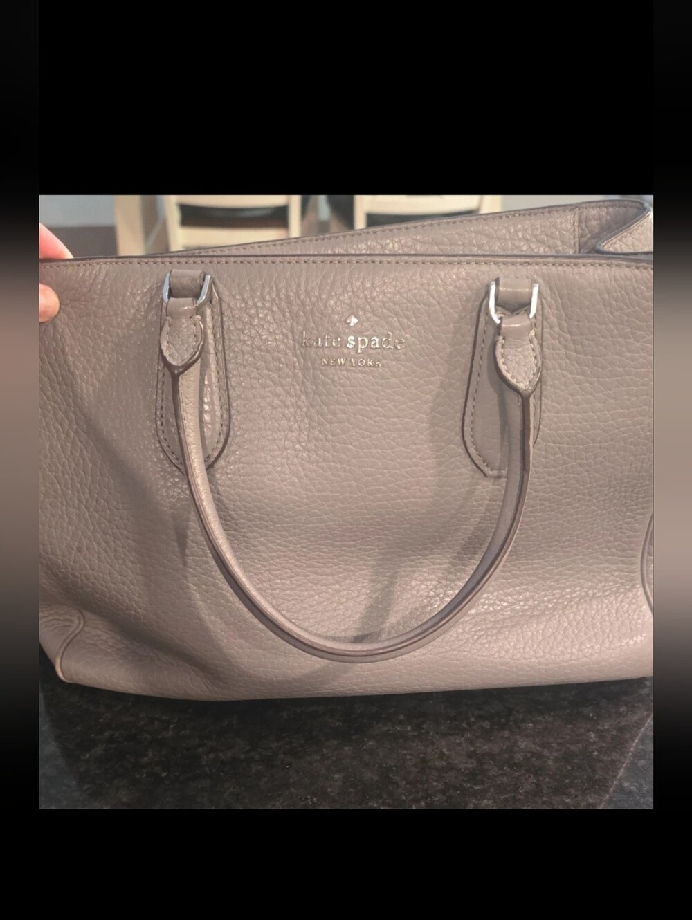 kate spade Pebbled Leather Tote in Taupe Gray. Inside NEEDS TLC